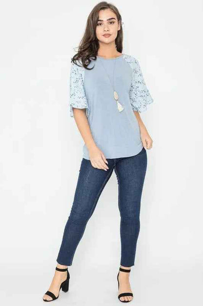 Floral Ruffle Sleeve Tunic - FamilyClothes