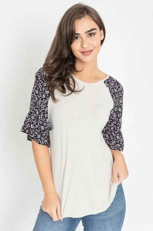 Floral Ruffle Sleeve Tunic - FamilyClothes