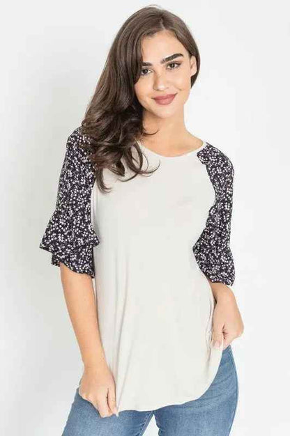 Floral Ruffle Sleeve Tunic - FamilyClothes