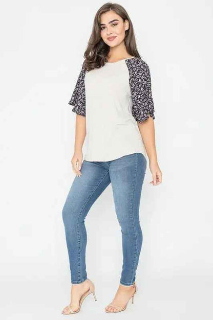 Floral Ruffle Sleeve Tunic - FamilyClothes