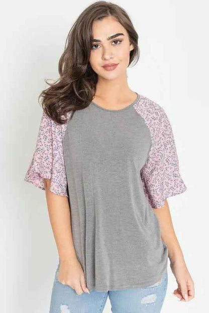 Floral Ruffle Sleeve Tunic - FamilyClothes