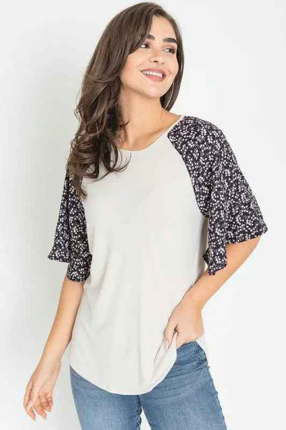 Floral Ruffle Sleeve Tunic - FamilyClothes