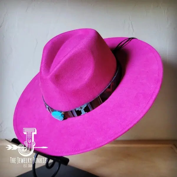Magenta Navajo Turq Slab Leather Band Choice Hat - FamilyClothes
