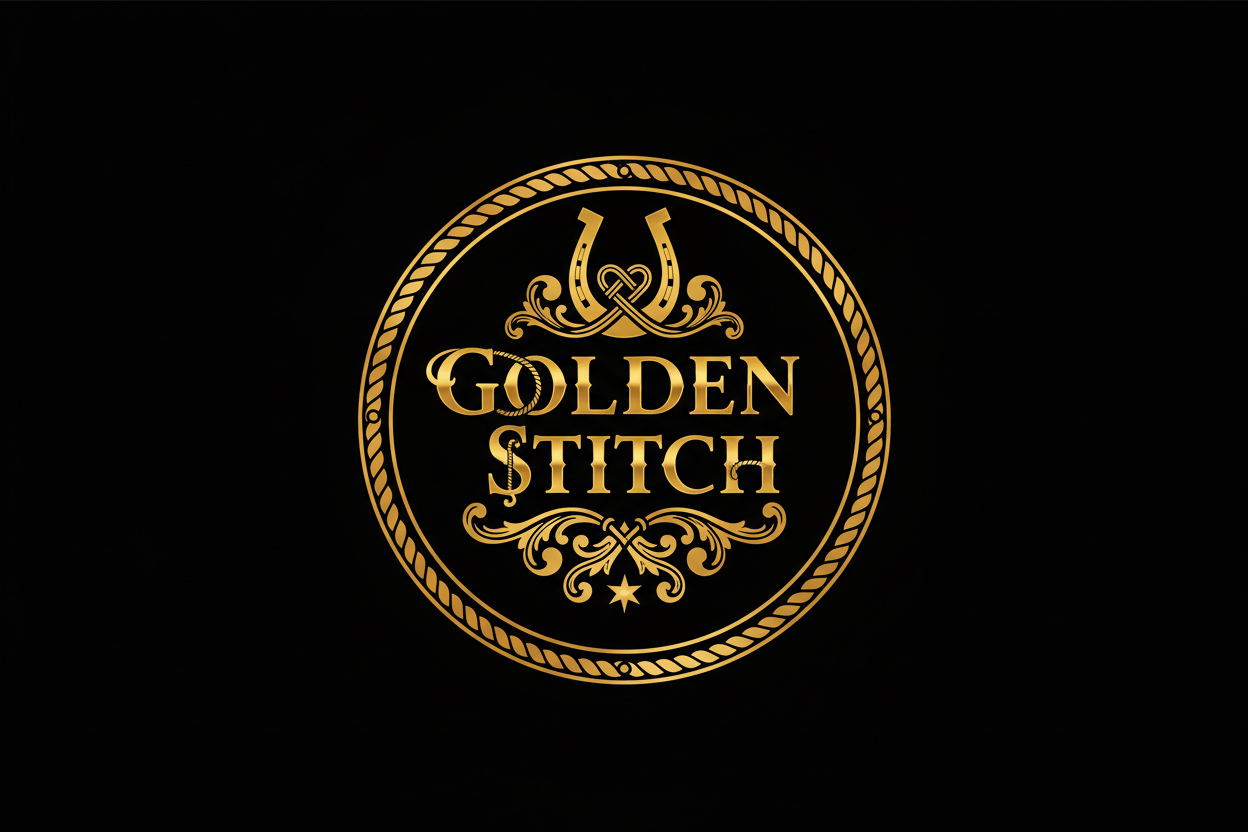 make the Golden Stitch Brand Logo for western and cowgirl styles from USA black background