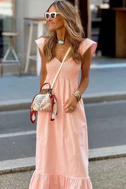 peach smocked maxi dress - FamilyClothes