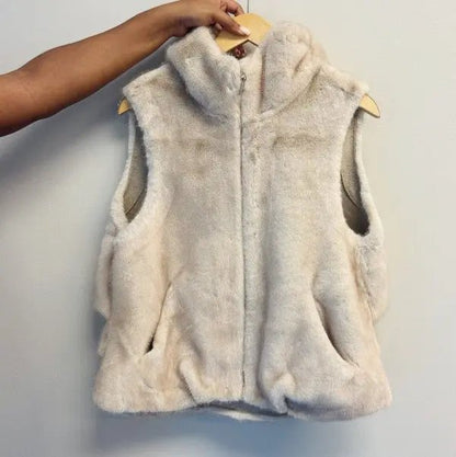 Real Feel Faux Mink Hooded Vest - FamilyClothes