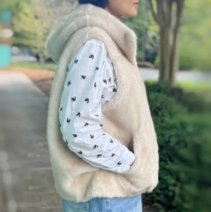 Real Feel Faux Mink Hooded Vest - FamilyClothes