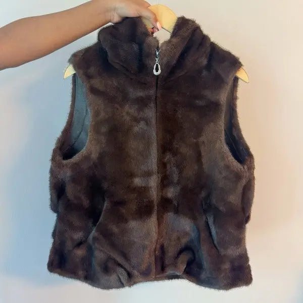 Real Feel Faux Mink Hooded Vest - FamilyClothes