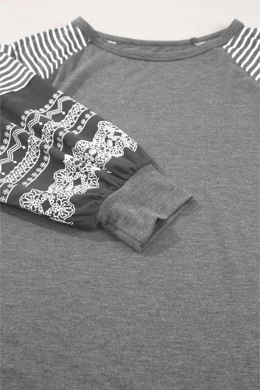 Viscose Striped Raglan Long Sleeve Loose Top - FamilyClothes