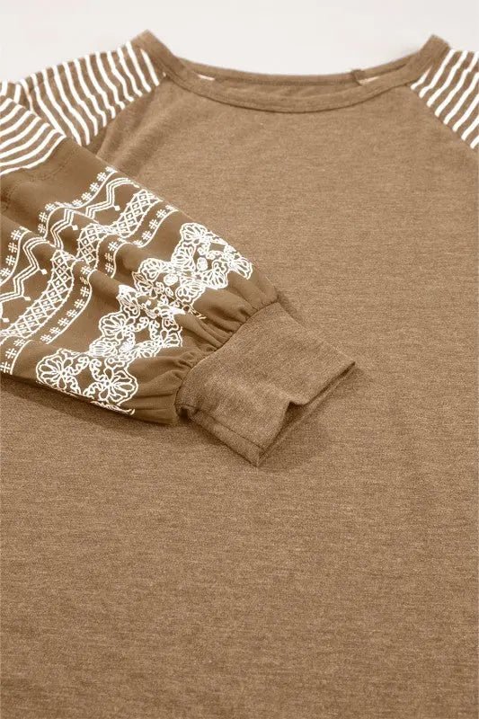 Viscose Striped Raglan Long Sleeve Loose Top - FamilyClothes