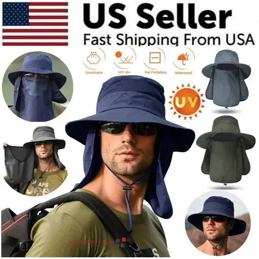 Wide Brim Sun Hat UV Protection Bucket Cap For Hiking Camping Fishing Safari Men - FamilyClothes