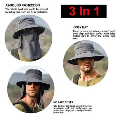 Wide Brim Sun Hat UV Protection Bucket Cap For Hiking Camping Fishing Safari Men - FamilyClothes
